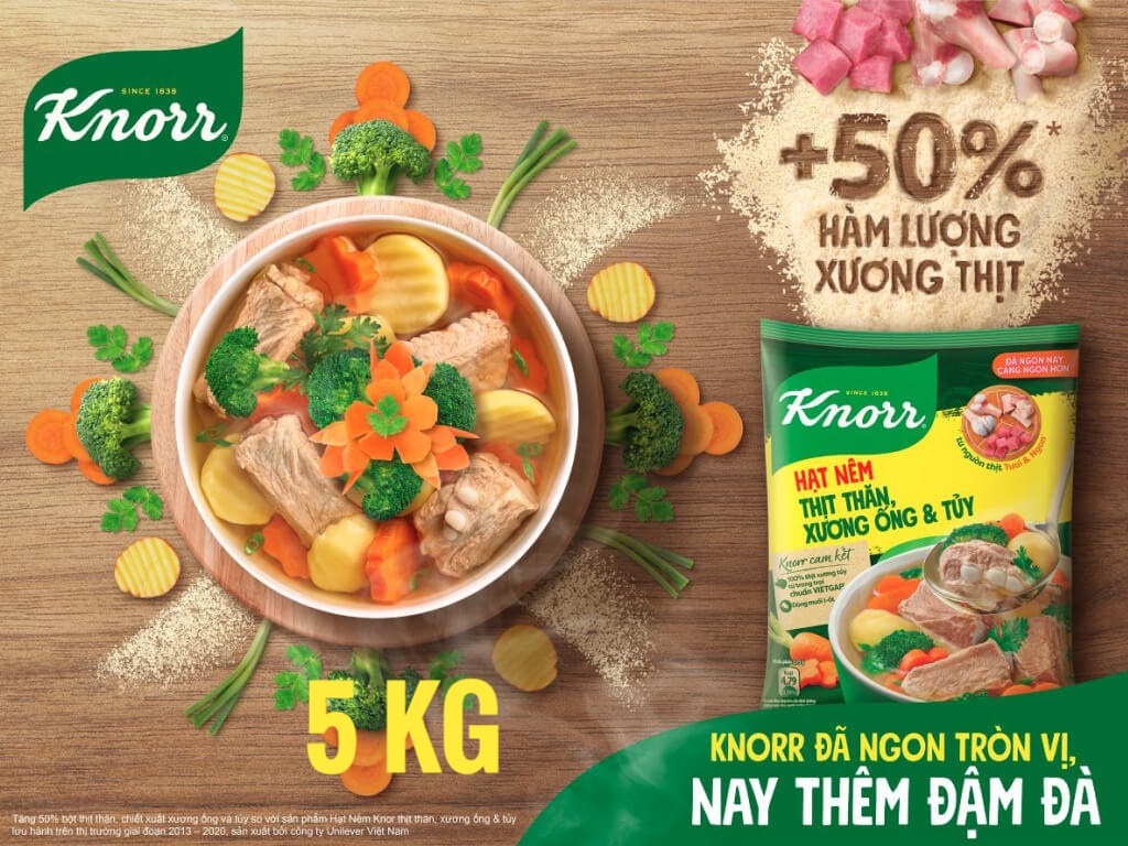 Hạt Nêm Thịt thăn, Xương ống, Tủy KNORR gói 5 kg Thùng 3 gói